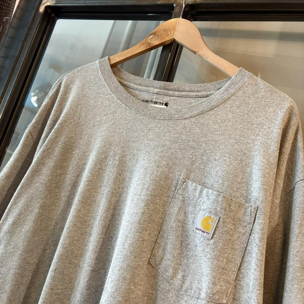 TEE497F - Vintage Retro Essential Grey Carhartt Pocket Top Tee T-shirt with embroidered patch logo #skater #workwear  #carhartt #y2k #pockettee