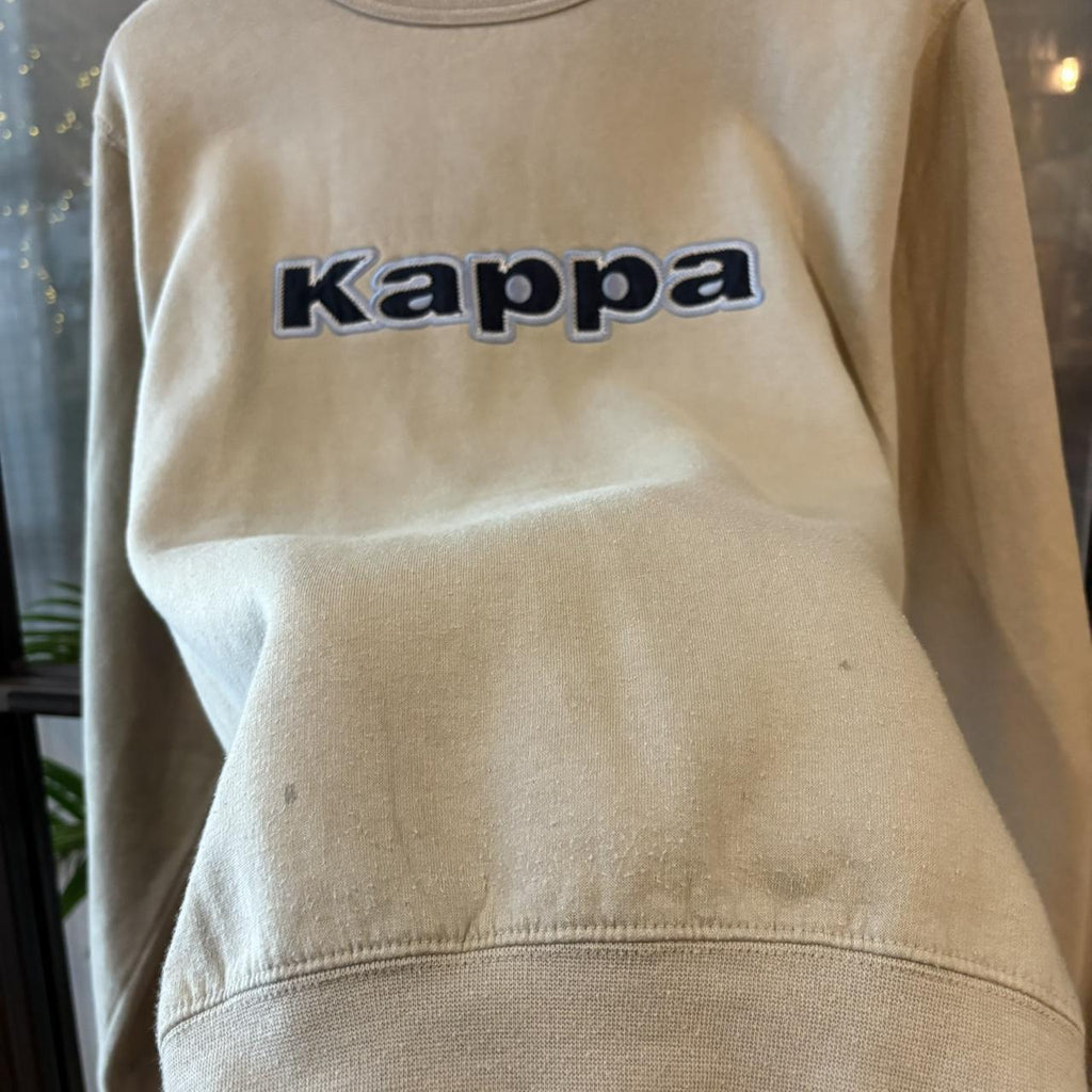 Vintage Kappa Jumper Beige Mens Large Big Spellout Logo Italy Skate Sweatshirt Top 90s Y2K 2000s