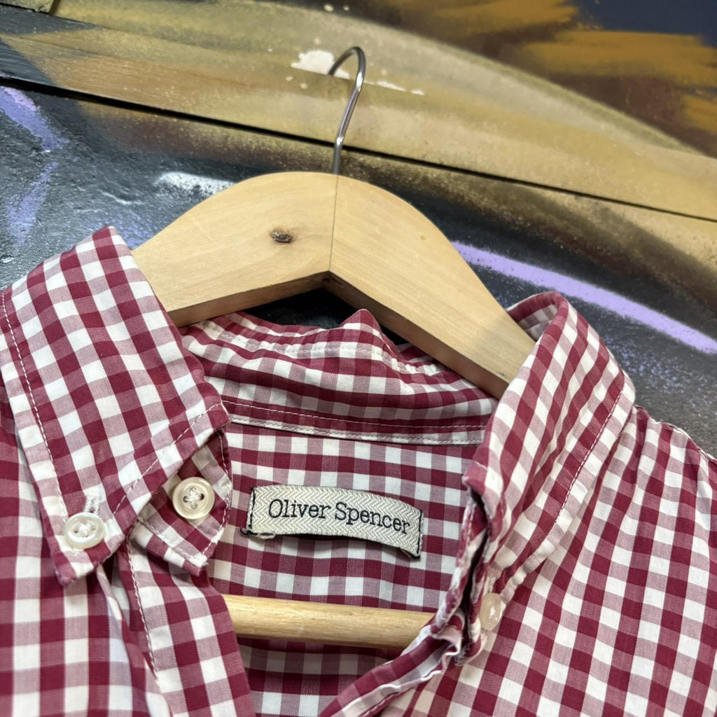 VIN1711H-U - Vintage Oliver Spencer Red and White Check Longsleeve collared button up polo shirt top #Y2K #preppy #chiefkeef #smartcasual #oldmoney