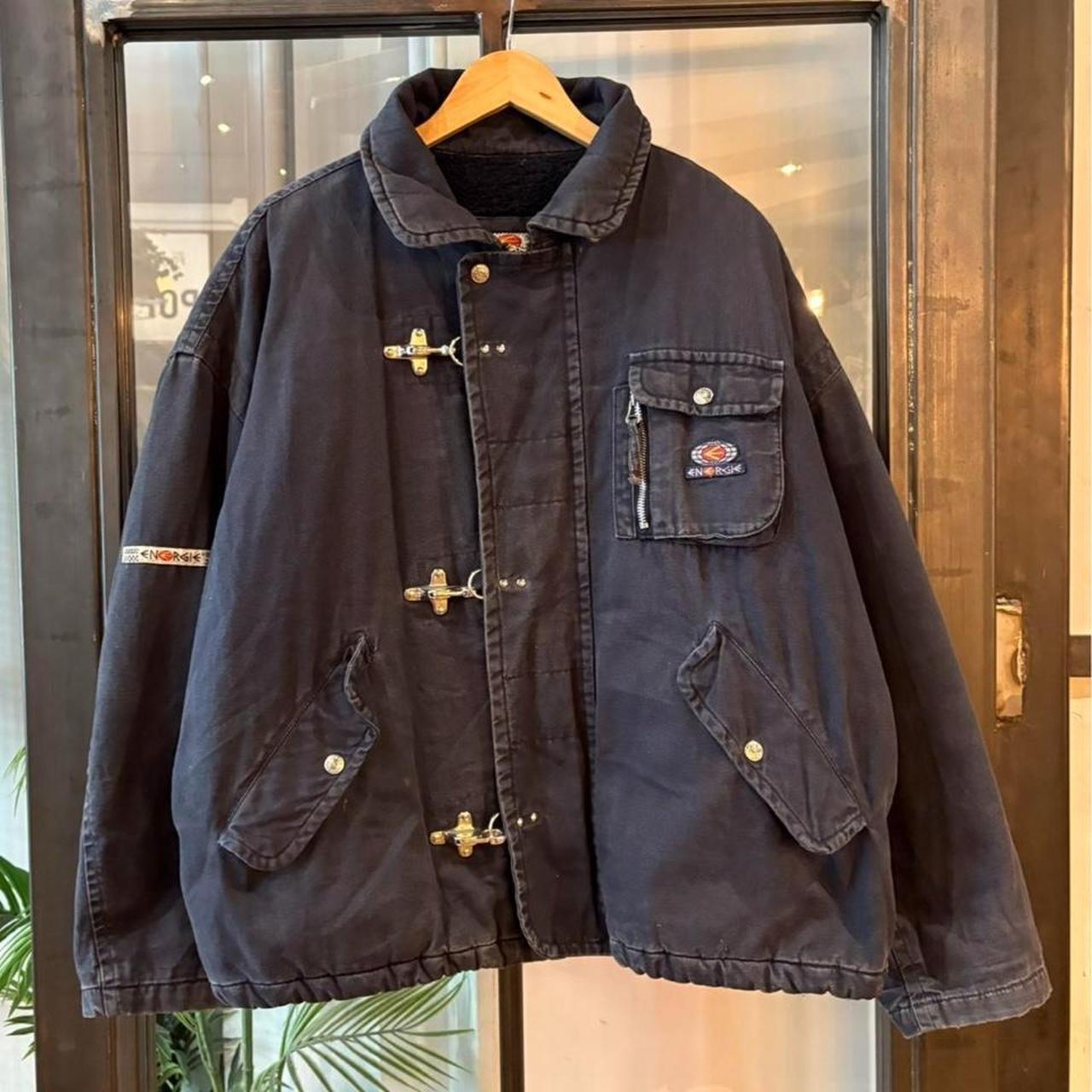 Vintage Energie Fireman Clasp Jacket Mens Boxy XL Black Lobster MultiPocket Grunge Coat 2000s Y2K