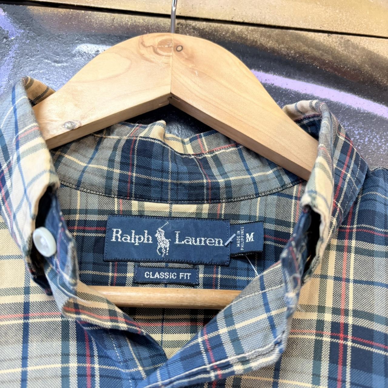 BR1912ALZ-P - Vintage Ralph Lauren Beige and Blue Check Longsleeve collared button up polo shirt top #Y2K #preppy #chiefkeef #smartcasual #oldmoney