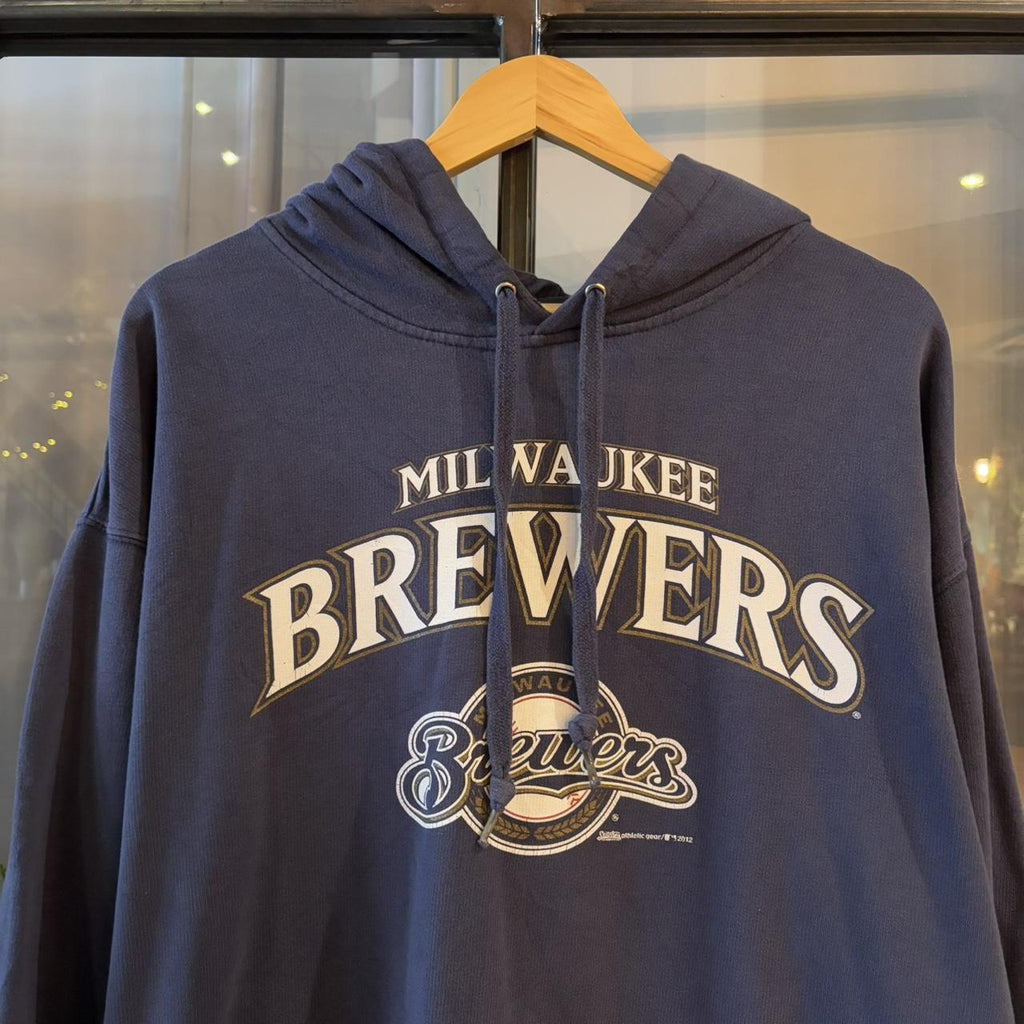 MA0406CQ-F - Vintage Retro Essential Navy Stitches MLB Milwaukee Brewers Baseball Sweatshirt Hoodie with print logos #90s #baseball #milwaukeebrewers #stitches #y2k