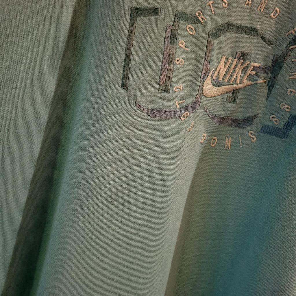SWT235-P - Vintage Retro Essential adult Nike USA Sports and Fitness Since 1972 Turquiose 1/4 Fleece sweatshirt jumper crewneck with big graphic spellout small chest embroidered 90s y2k style