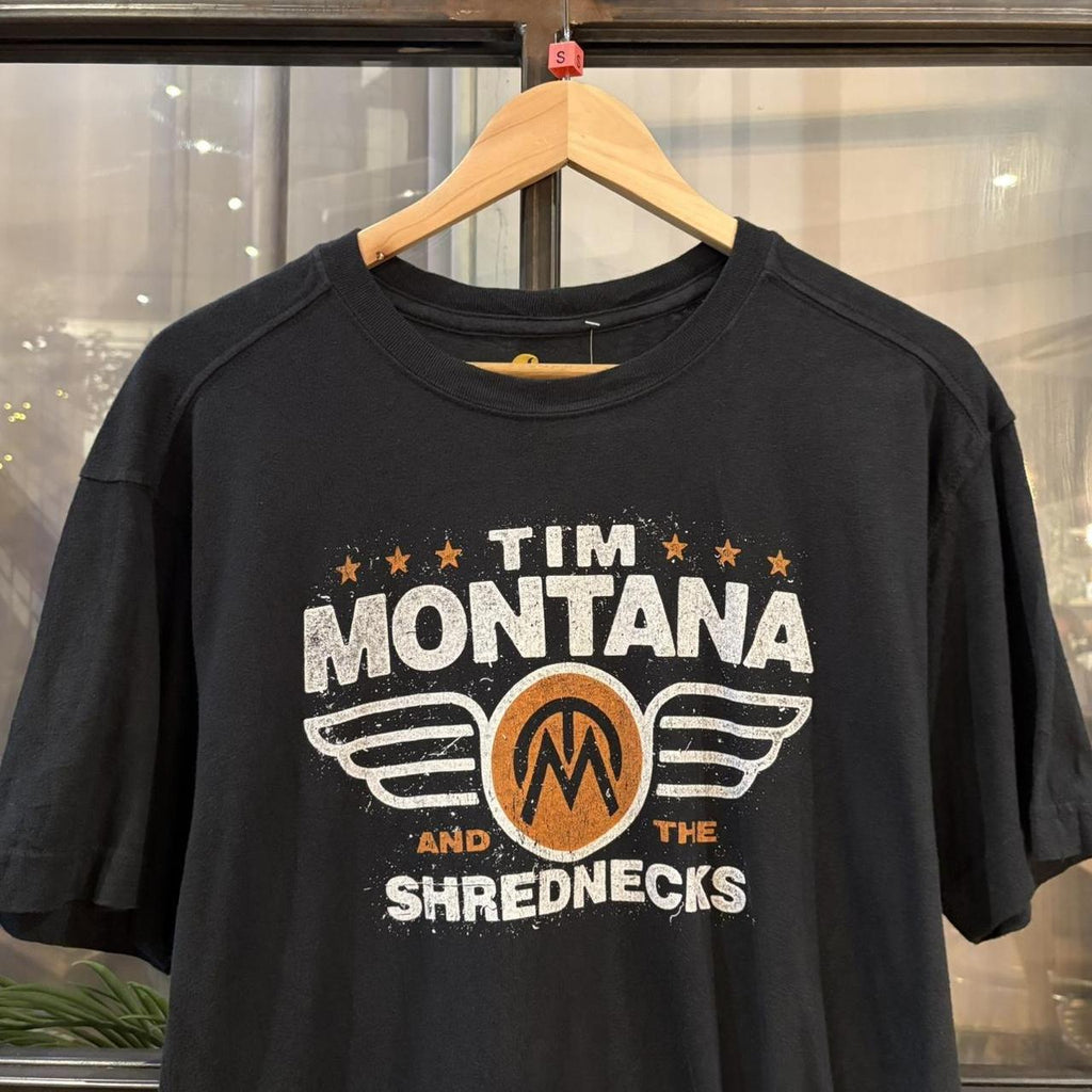 0125C75-F - Vintage Retro Essential Black Carhartt The Montana and the Shrednecks Graphic Print Top Tee T-shirt with embroidered patch logo #skater #workwear  #carhartt #y2k #graphic