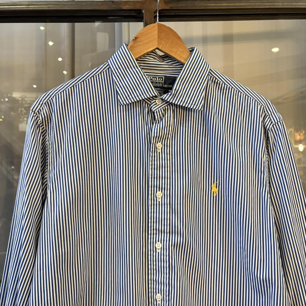 MES2811D-F - Vintage Ralph Lauren Blue Pinstripe Longsleeve collared button up polo shirt top #Y2K #preppy #chiefkeef #smartcasual #oldmoney