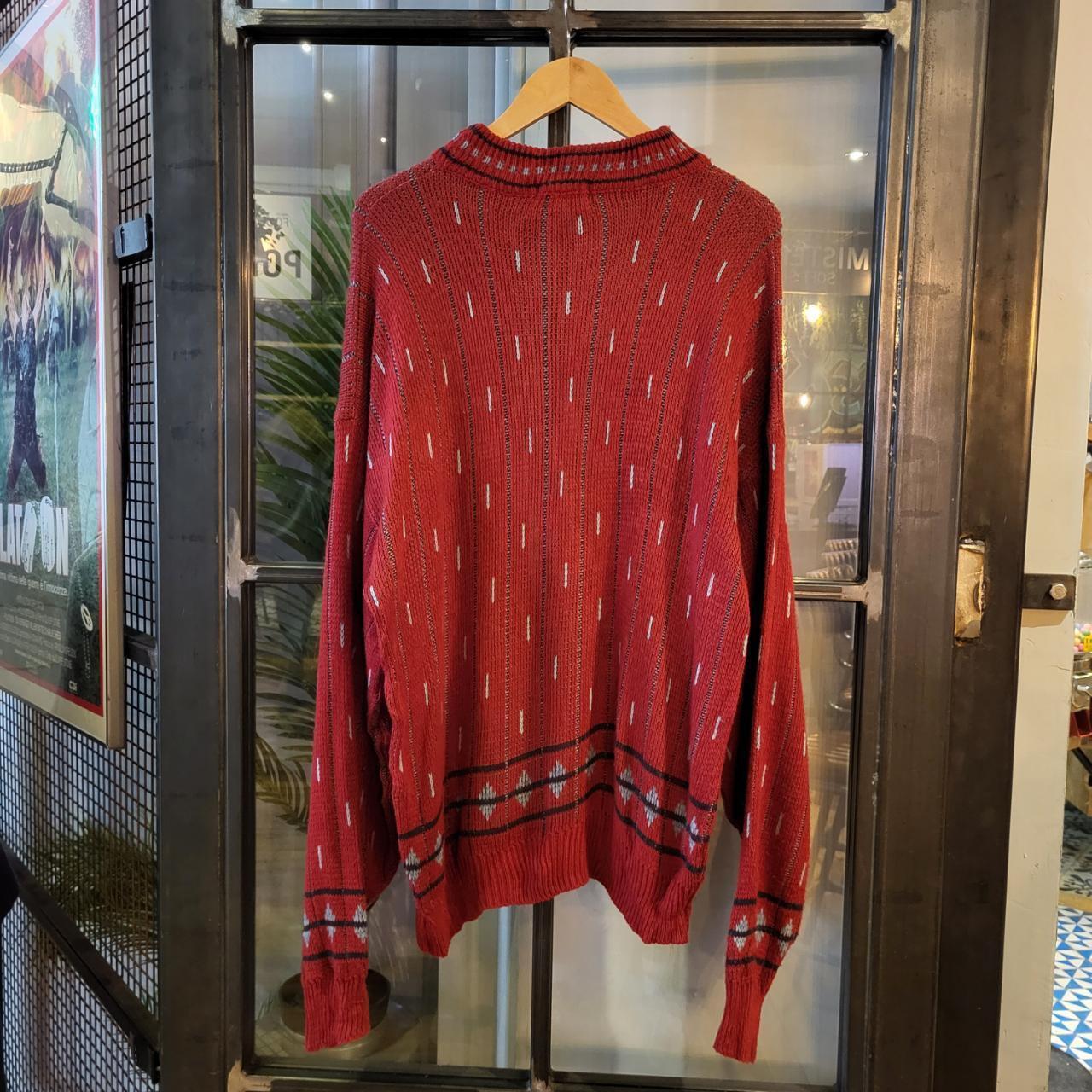 KNT1036 - Vintage Retro Essential mens multicoloured red patterned argyle golf grandpa knitted cosby sweatshirt jumper crewneck 90s y2k