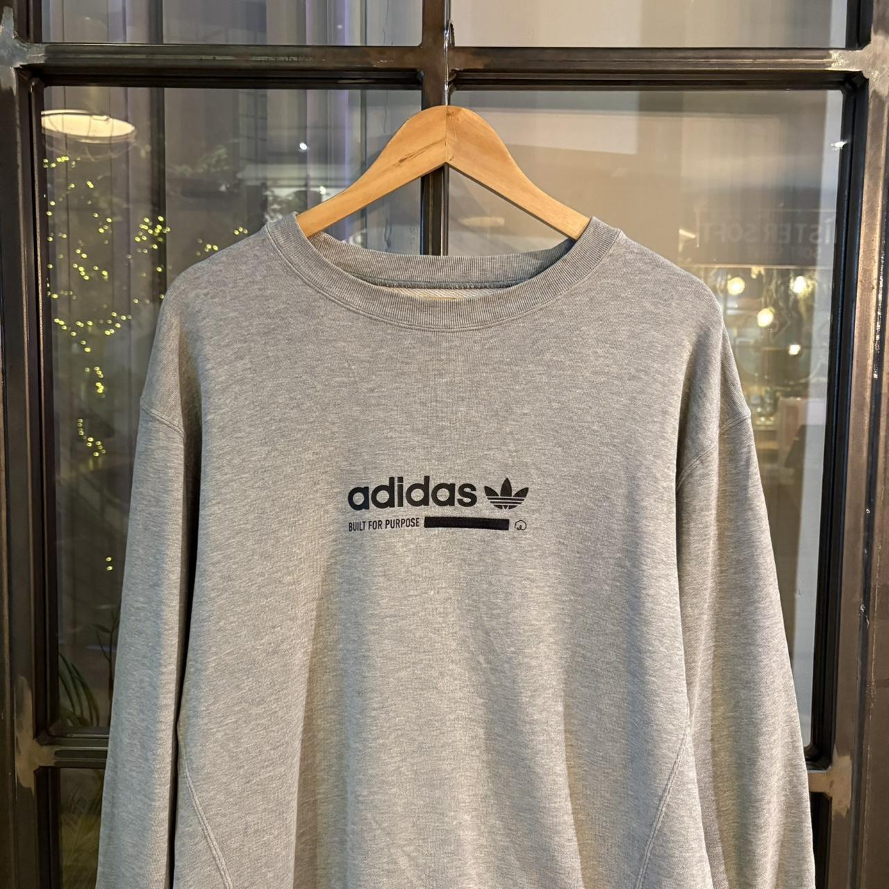 SWT380 - Vintage Retro Essential Grey Adidas Crewneck Jumper Sweatshirt with big spellout Print logo #oversized #sportswear #essential #adidas #y2k