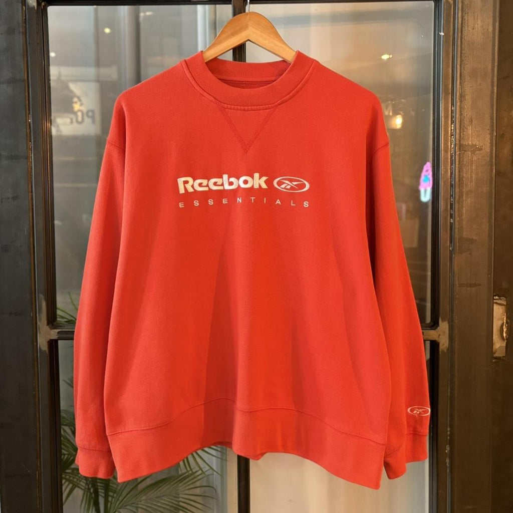 Vintage Retro Essential Orange Reebok Crewneck Jumper Sweatshirt with embroidered spell out logo #90s #sportswear #essential #y2k #reebok