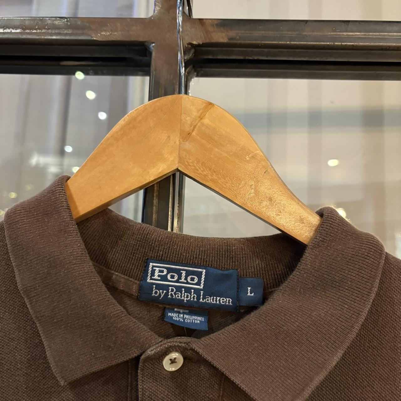 BR1912AEB-F - Vintage Retro Ralph Lauren Plain Brown Polo Shirt Short Sleeve collared button up top  #Y2K #preppy #chiefkeef #oldmoney #ralphlauren