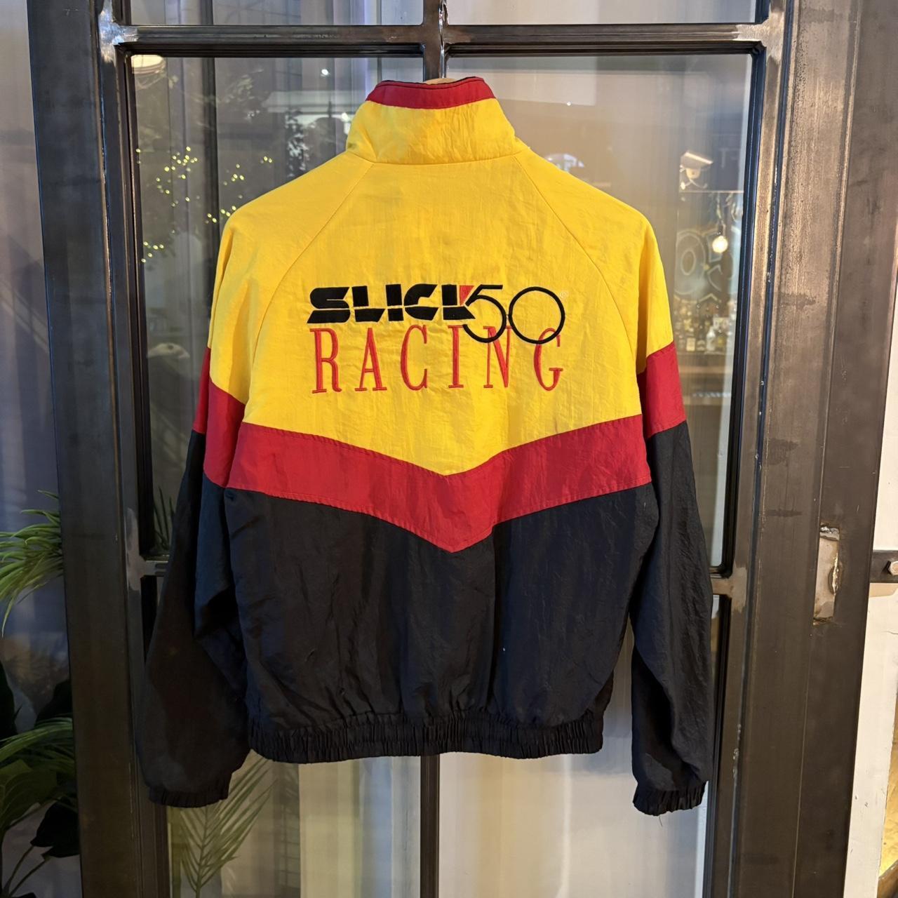 1224E44BR - Vintage Retro Essential Slick 50 Racing Yellow Black Red Full Zip Up Racer Lightweight Windbreaker Jacket #slick50 #racing #racerjacket #windbreaker #racing