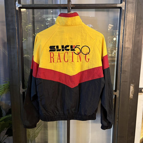 1224E44BR - Vintage Retro Essential Slick 50 Racing Yellow Black Red Full Zip Up Racer Lightweight Windbreaker Jacket #slick50 #racing #racerjacket #windbreaker #racing