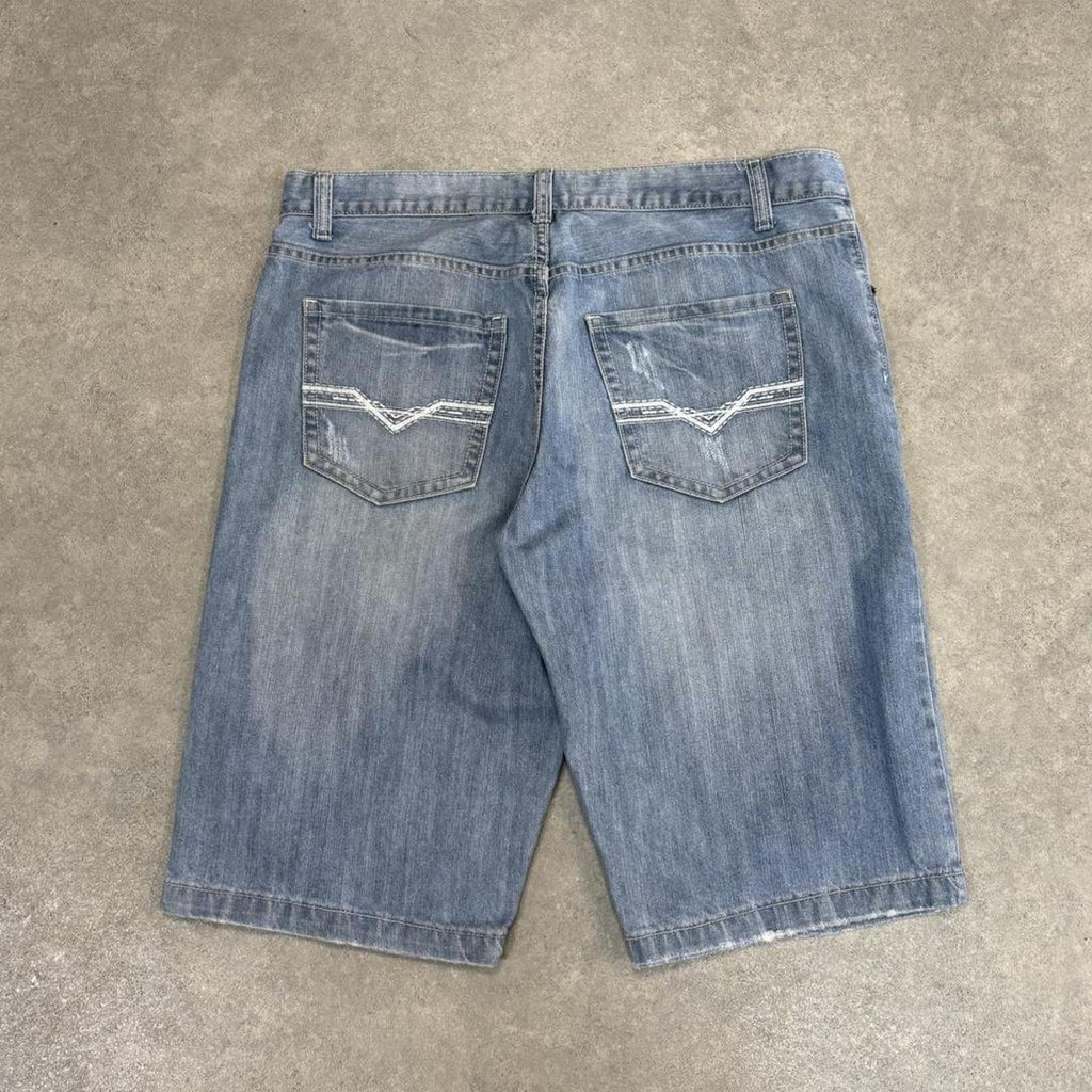 Vintage Light Blue Wash Jorts 36” Baggy Wide Leg Skate Surf Denim Jean Shorts Hip Hop Streetwear Y2K