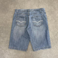 Vintage Light Blue Wash Jorts 36” Baggy Wide Leg Skate Surf Denim Jean Shorts Hip Hop Streetwear Y2K