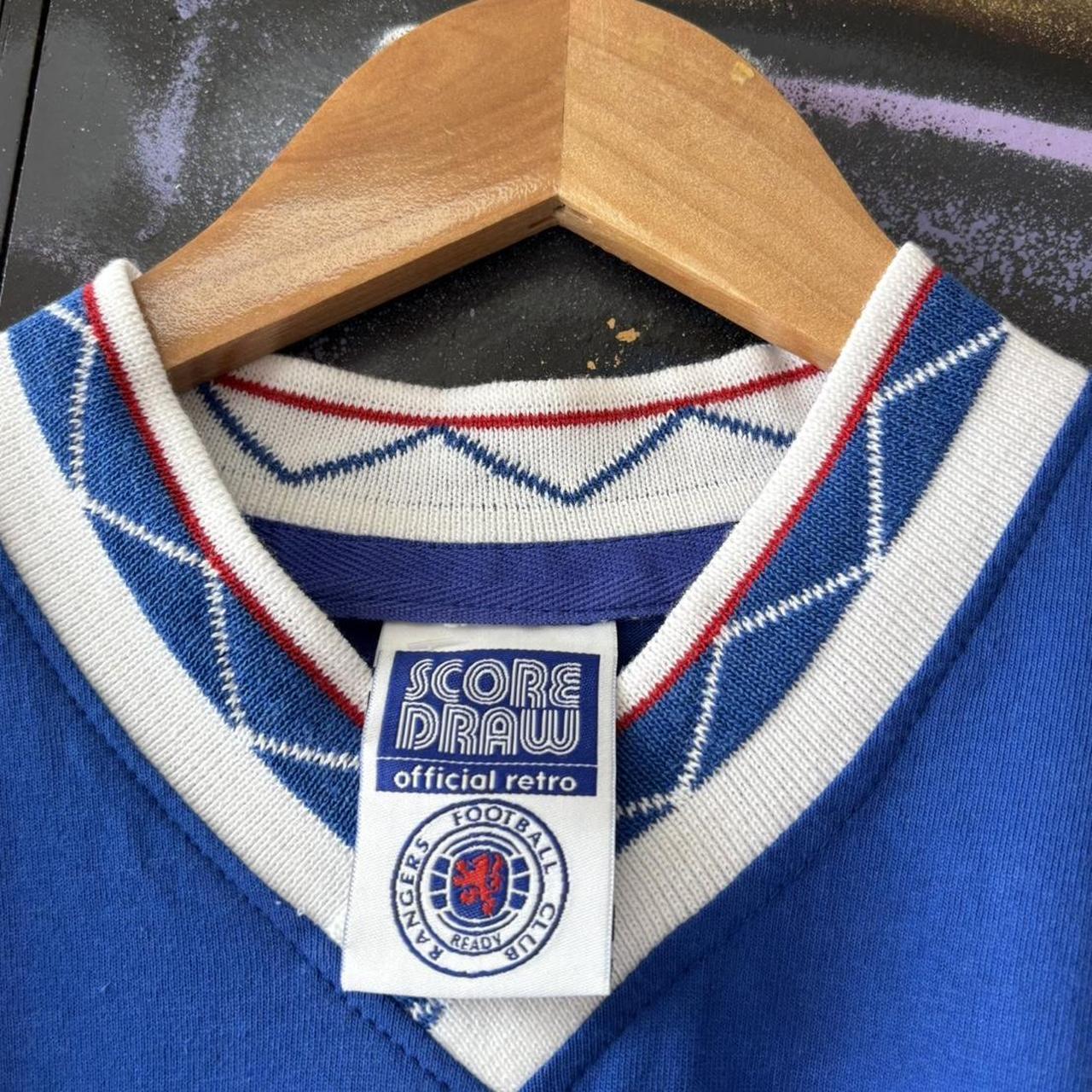 Vintage Score Draw Rangers Jersey Mens Medium Blue Home 1990 1991 League Cup Final T Shirt Kit Top
