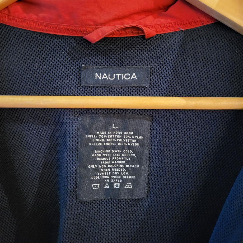 WDB024 - Vintage Retro Essential Nautica Two Block Red Navy Windbreaker full zip up Jacket with concealable Hood #nautica #windbreaker #preppy #featival #90s