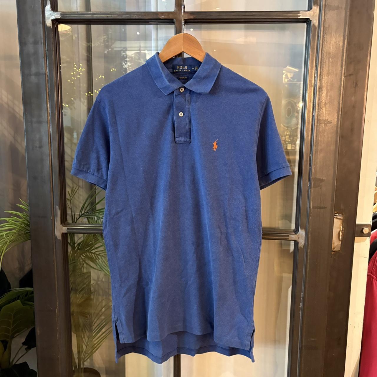 POL402F-P - Vintage Retro Ralph Lauren Blue Plain Polo Shirt Short Sleeve collared button up top  #Y2K #preppy #chiefkeef #oldmoney #ralphlauren