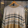 WDB061 - Vintage Retro Beige Cream grandad knit Patterned Sweatshirt Knitwear sweater Jumper #hiphop #coogi #biggie #grandad #sweater