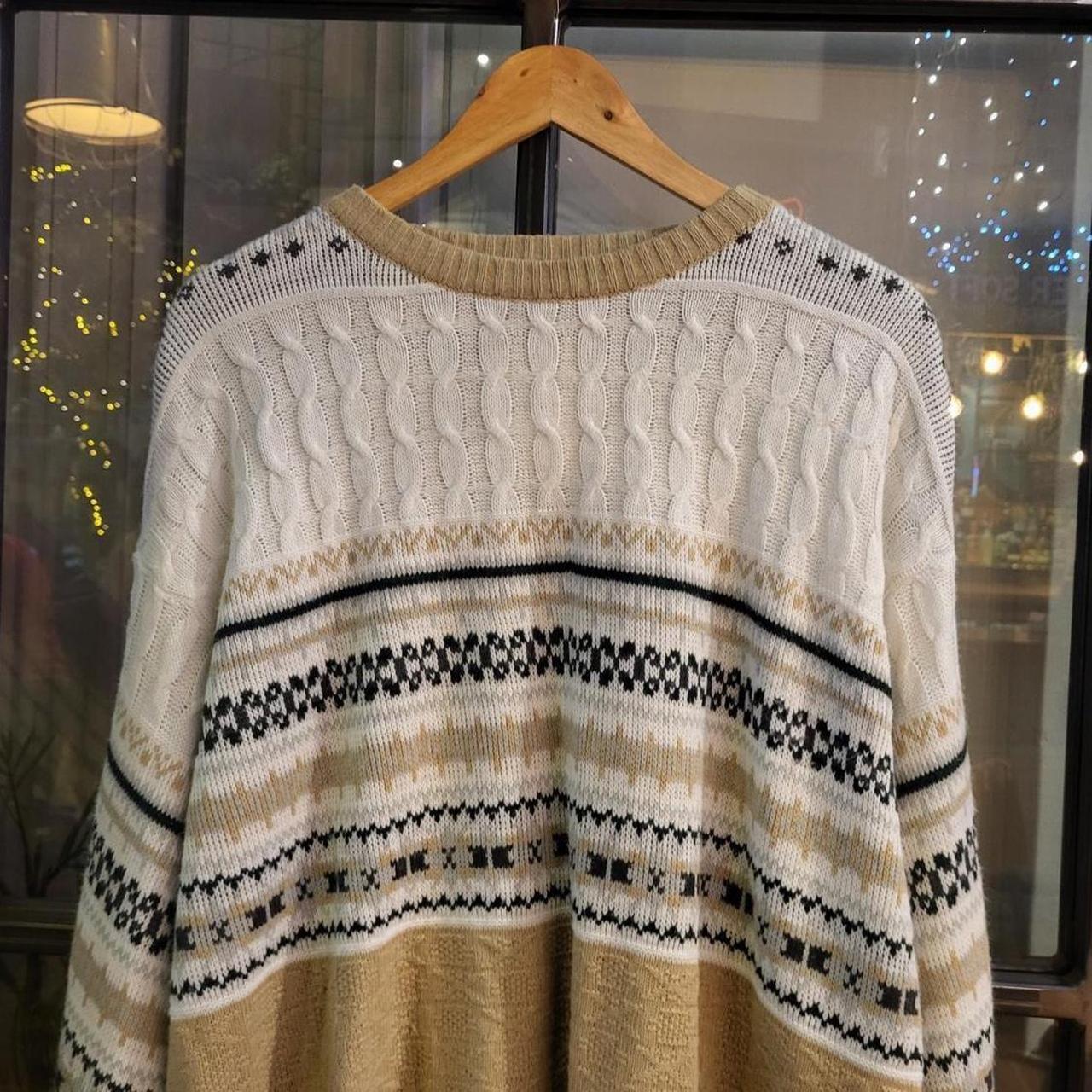 WDB061 - Vintage Retro Beige Cream grandad knit Patterned Sweatshirt Knitwear sweater Jumper #hiphop #coogi #biggie #grandad #sweater