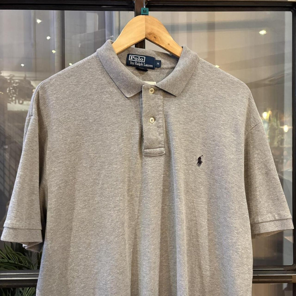 Vintage Retro Ralph Lauren Plain Grey Polo Shirt Short Sleeve collared button up top  #Y2K #preppy #chiefkeef #oldmoney #ralphlauren
