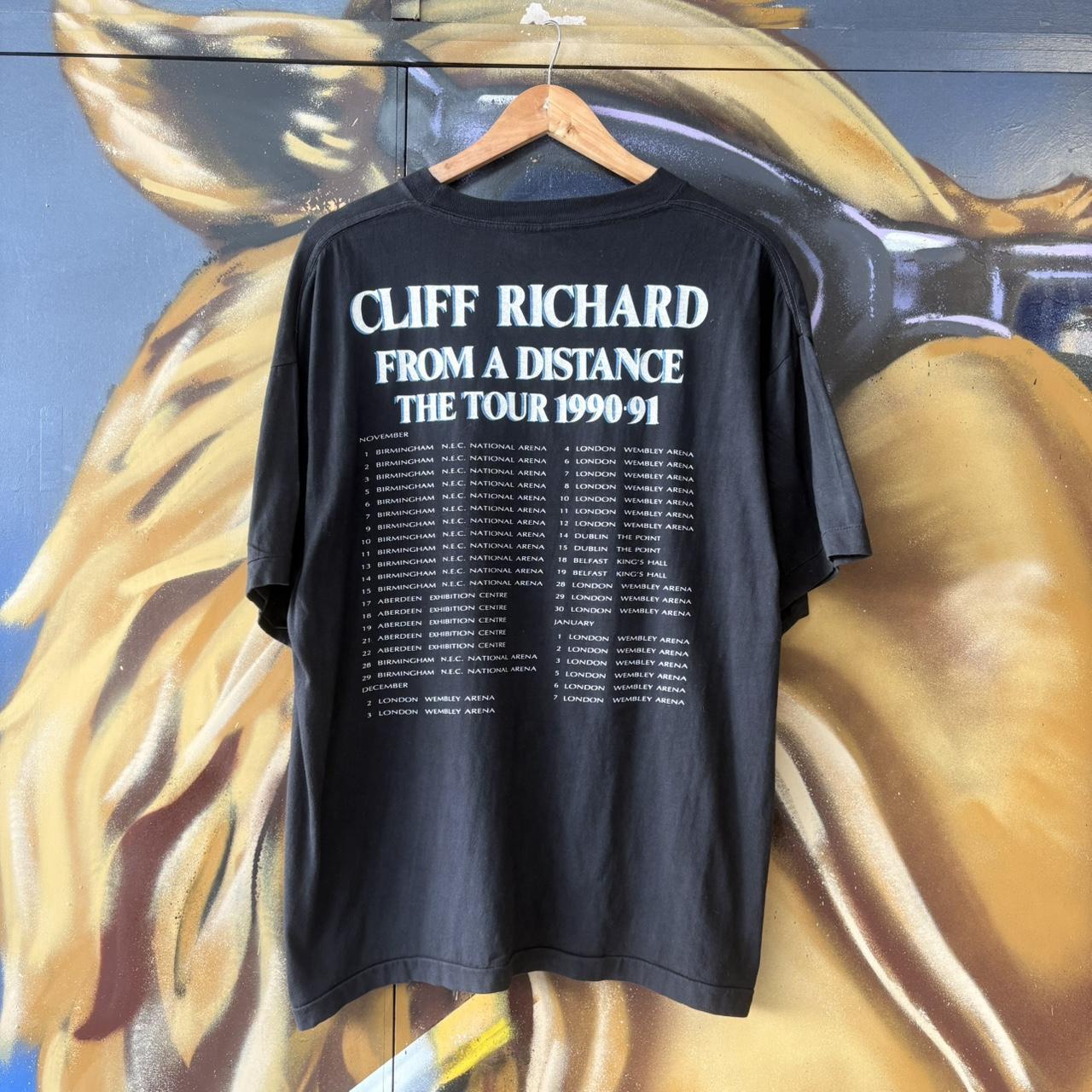 MES2710Q-U - Vintage Retro Essential Cliff Richards From a Distance 1990-91 Music Concert Tour Birmingham, Aberdeen, London Black Single Stitch Graphic Print Top Tee T-shirt #90s #concert #cliffrichards #london #tour
