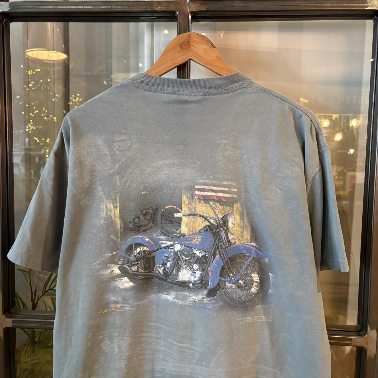 TEE404BR - Vintage Retro Essential Blue Motorcycle Bike Graphic Print Single Stitch Pocket Top Tee T-shirt #90s #graphic #motorcycles #biker #distressed