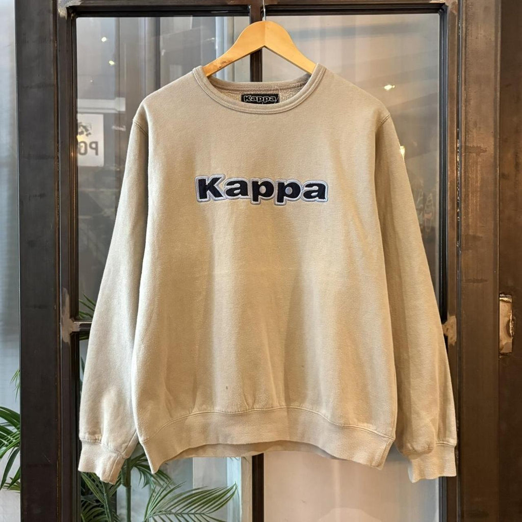 Vintage Kappa Jumper Beige Mens Large Big Spellout Logo Italy Skate Sweatshirt Top 90s Y2K 2000s