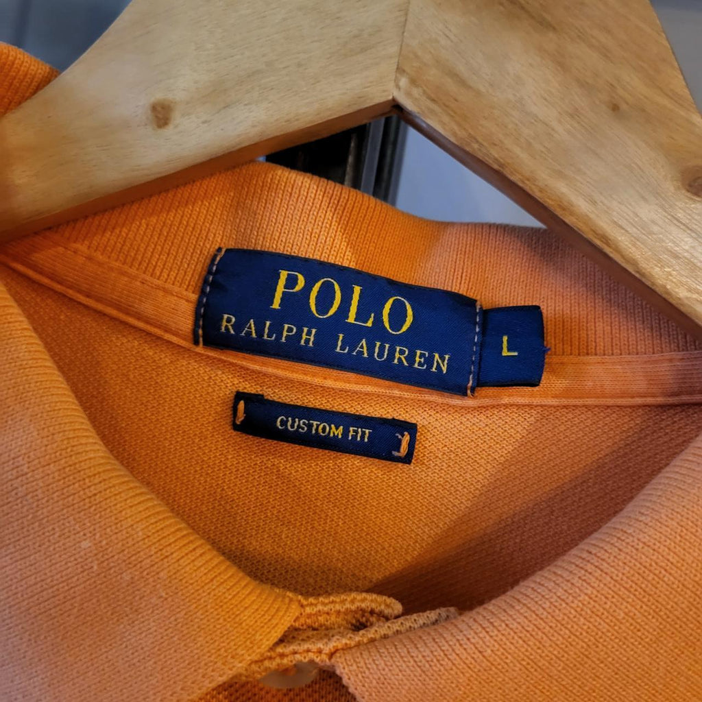 POL051 - Vintage Ralph Lauren Orange Polo Shirt Short Sleeve collared button up top #Y2K #preppy #chiefkeef
