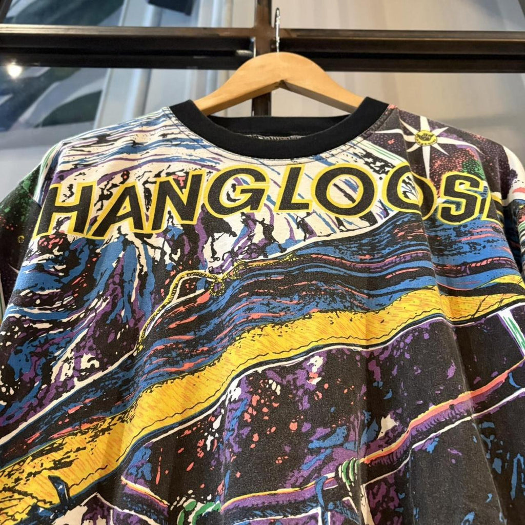 Vintage Hang Loose T Shirt Tee Mens Large Multicolour All Over Print Surf Skate Graphic Top Y2K 90s