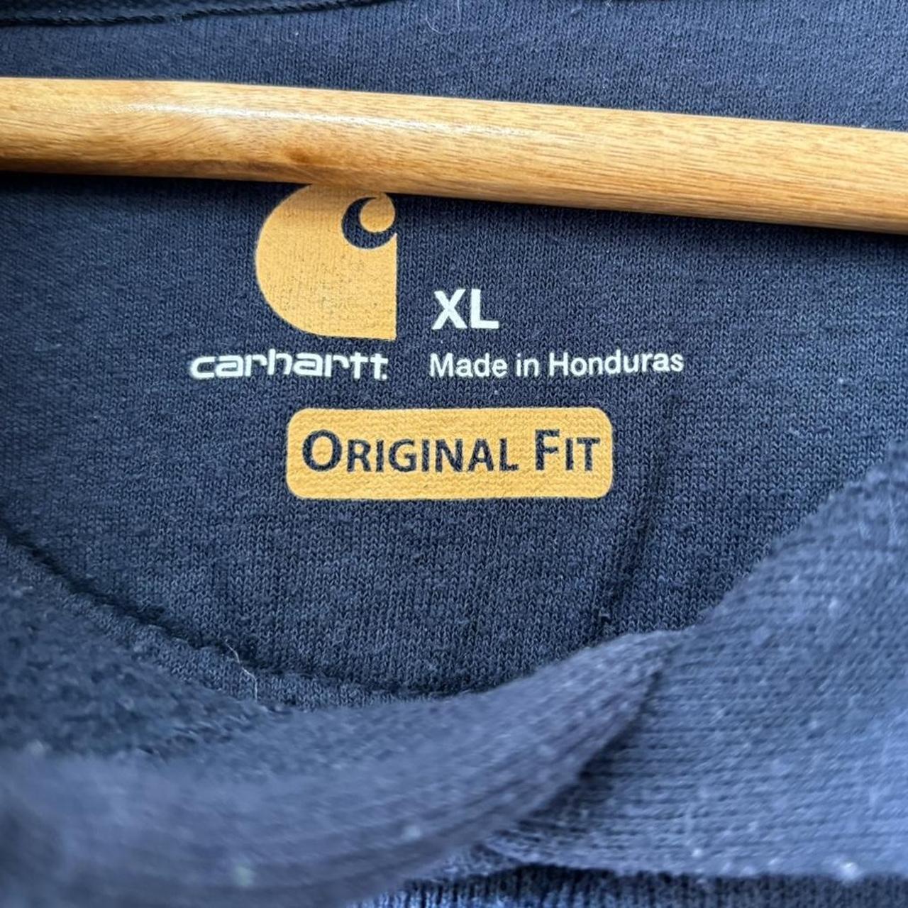Carhartt WIP Hoodie Mens XL Navy Logo Spellout Sweatshirt Streetwear Skate Pullover Kangaroo Pouch Jumper Top 90s Y2K