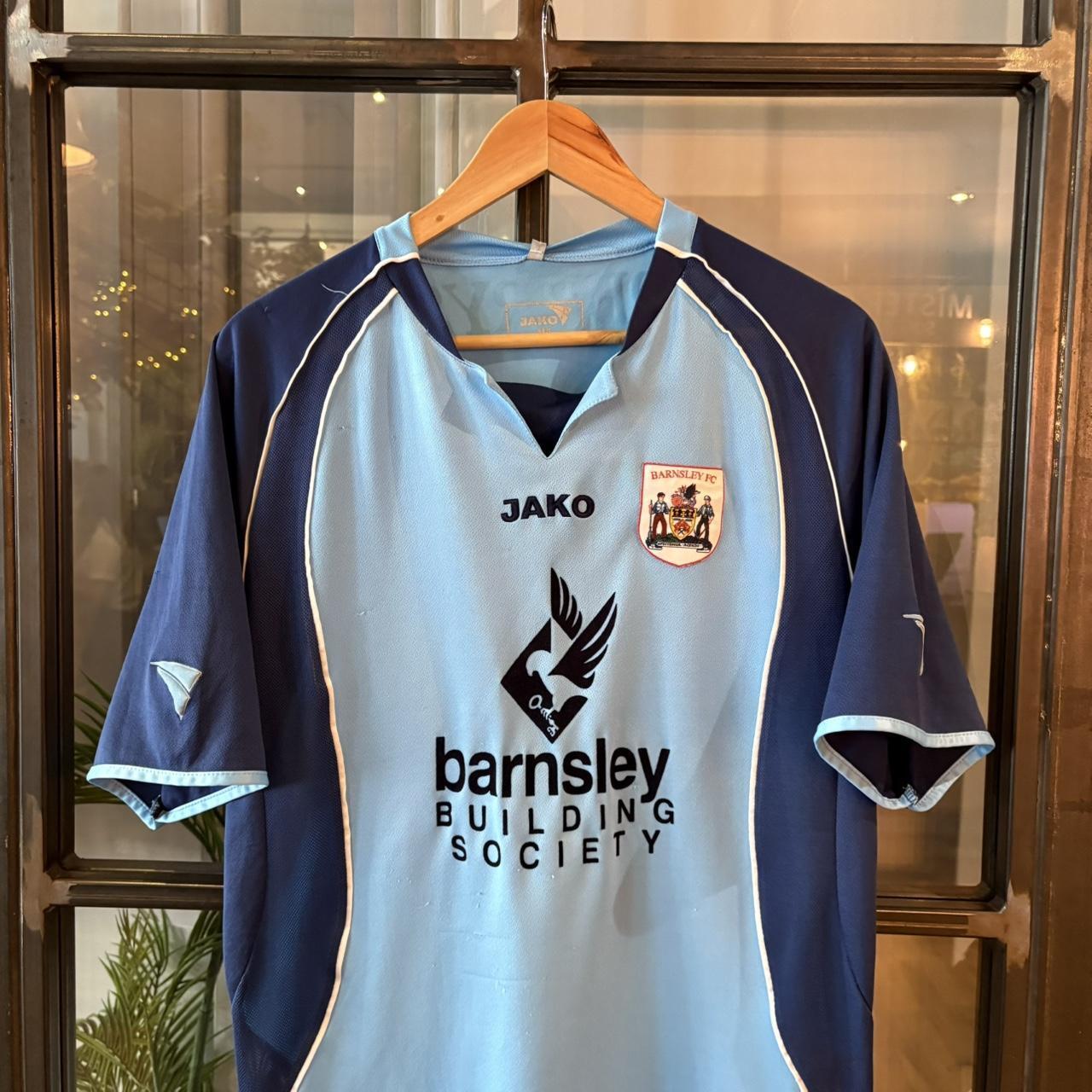 TEE453F - Vintage Retro Essential Blue Jako Barnsley F.C. 2005 / 06 Away Collared Jersey Shirt top #blokecore #sportswear #barnsleyfc #football #jersey