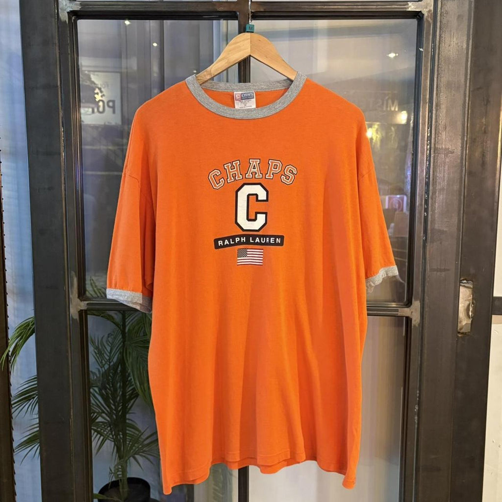 BR2804EL-P - Vintage Retro Essential Orange Chaps Ralph Lauren Graphic Print Top Tee T-shirt #90s #graphic #ringer #chaps #ralphlauren