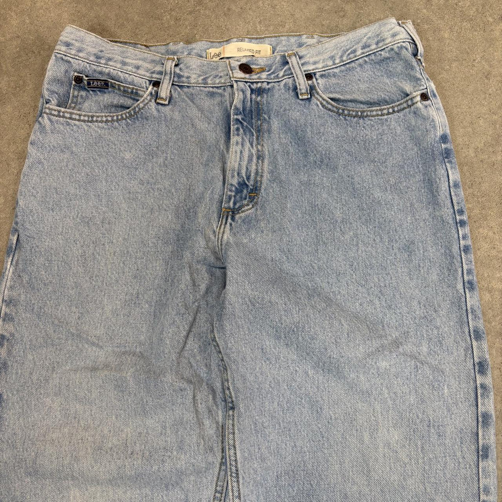 Vintage Lee Jeans Mens 34x30 Light Blue Wash Denim Wash Relaxed Straight Leg Trousers Cowboy Western USA 90s Y2K