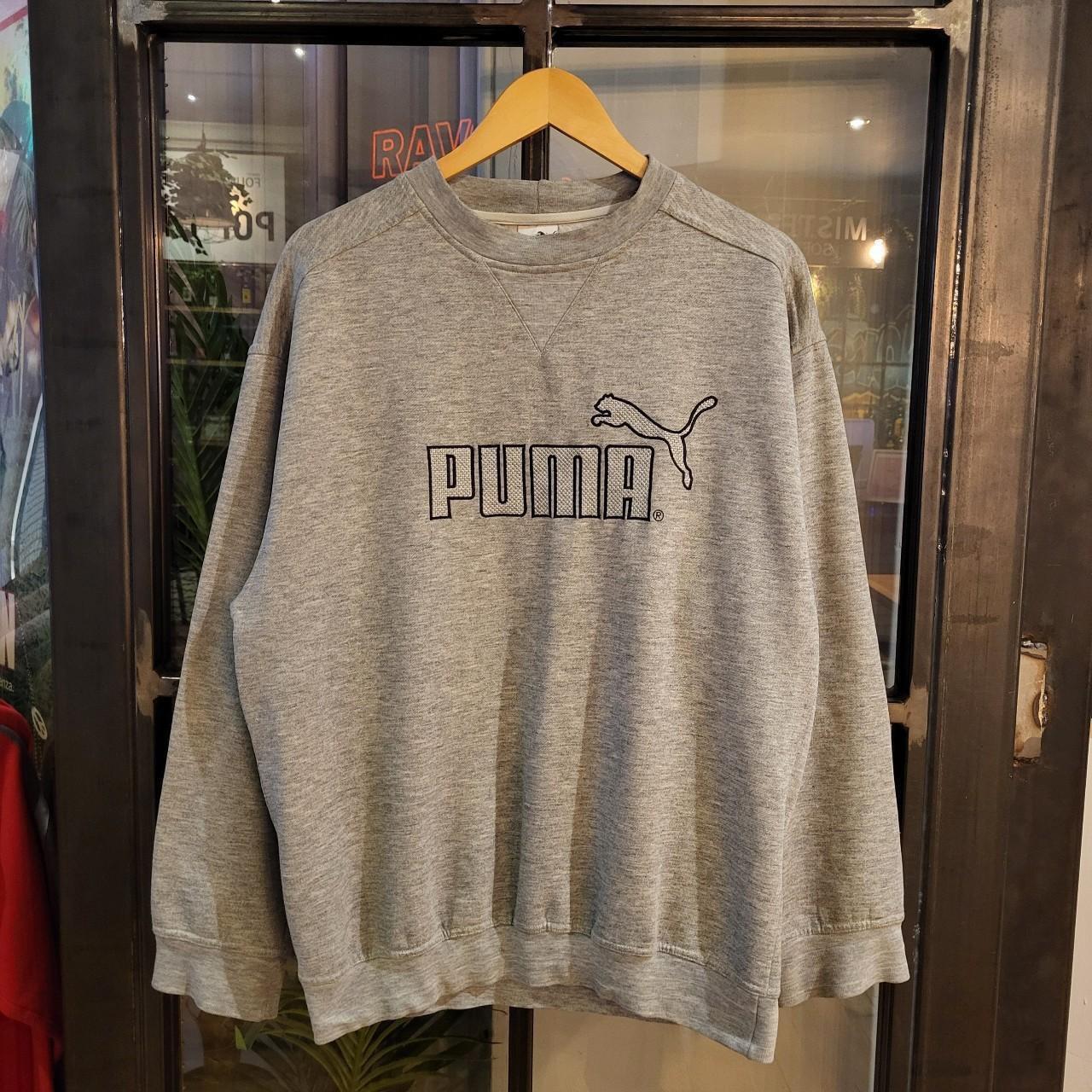 SWT123 - Vintage Retro Essential Grey Puma sweatshirt jumper pullover crewneck with centre spell out logo #puma #essential #casual #baggy