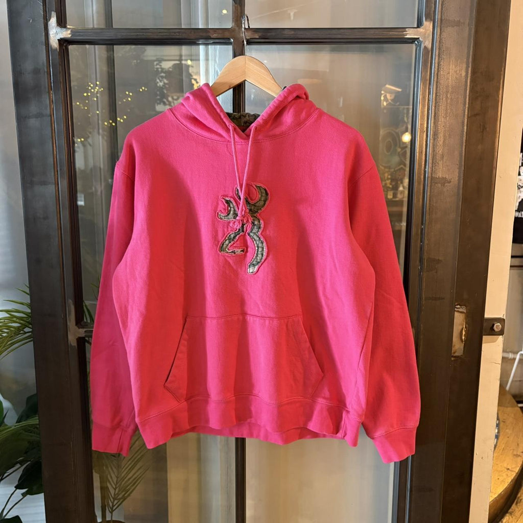 RTT273BR - Vintage Retro Essential Pink Browning Sweatshirt Hoodie with big spellout embroidered camo logo #90s #sportswear #essential #browning #y2k