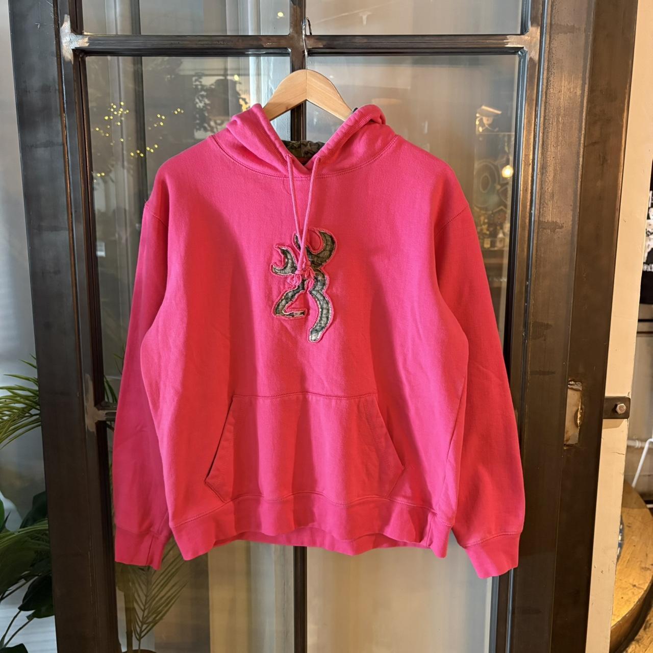 RTT273BR - Vintage Retro Essential Pink Browning Sweatshirt Hoodie with big spellout embroidered camo logo #90s #sportswear #essential #browning #y2k