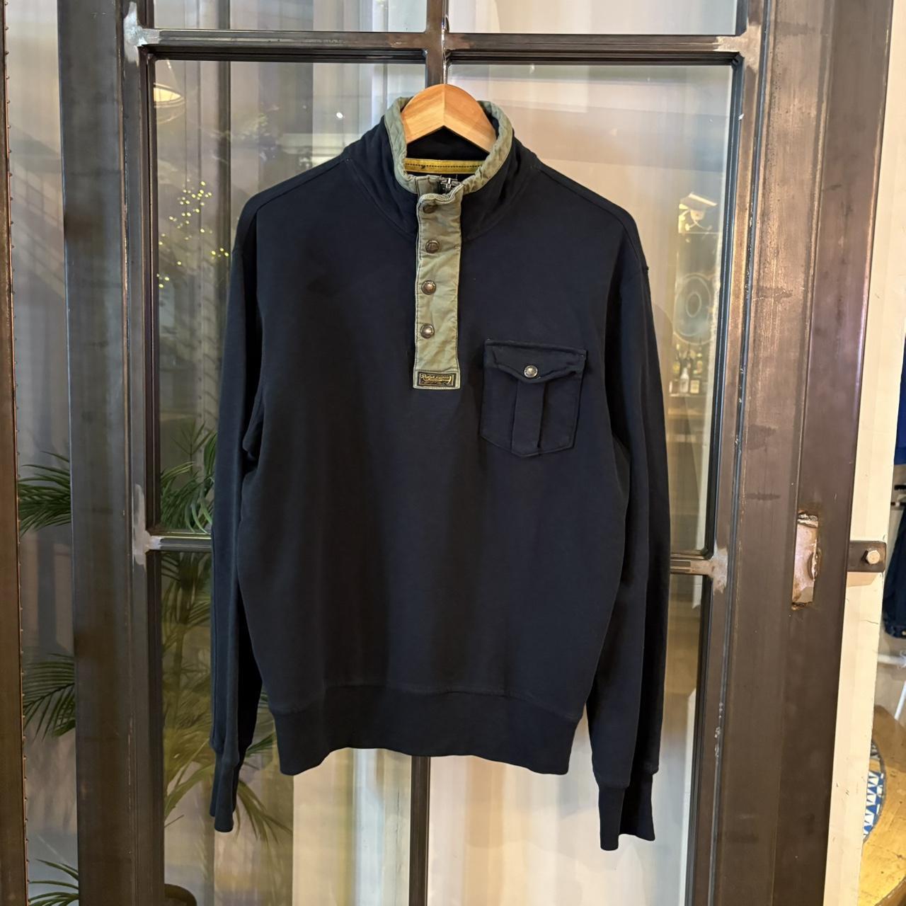 SWT622F - Vintage Retro Essential Black Polo Ralph Lauren with 1/4 Zip and Button closure Fleece Sweatshirt with embroidered patch logo #90s #sportswear #poloralphlauren #y2k