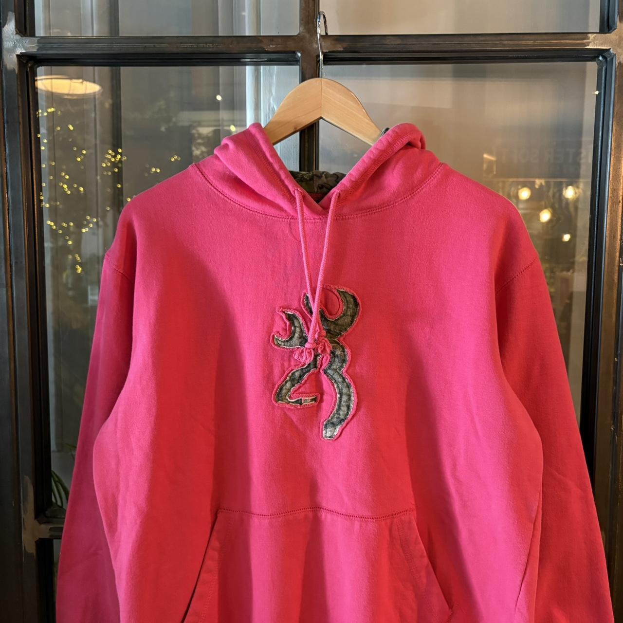 RTT273BR - Vintage Retro Essential Pink Browning Sweatshirt Hoodie with big spellout embroidered camo logo #90s #sportswear #essential #browning #y2k