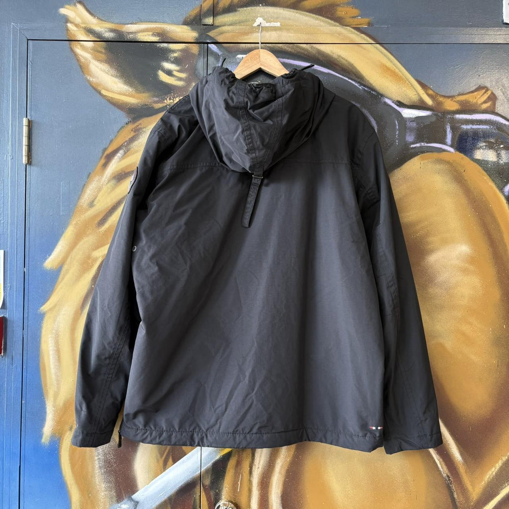 Napapijri Rainforest Jacket Mens XL Black Fleece Lined Quarter Zip Smock Pullover Coat Outdoors Y2K