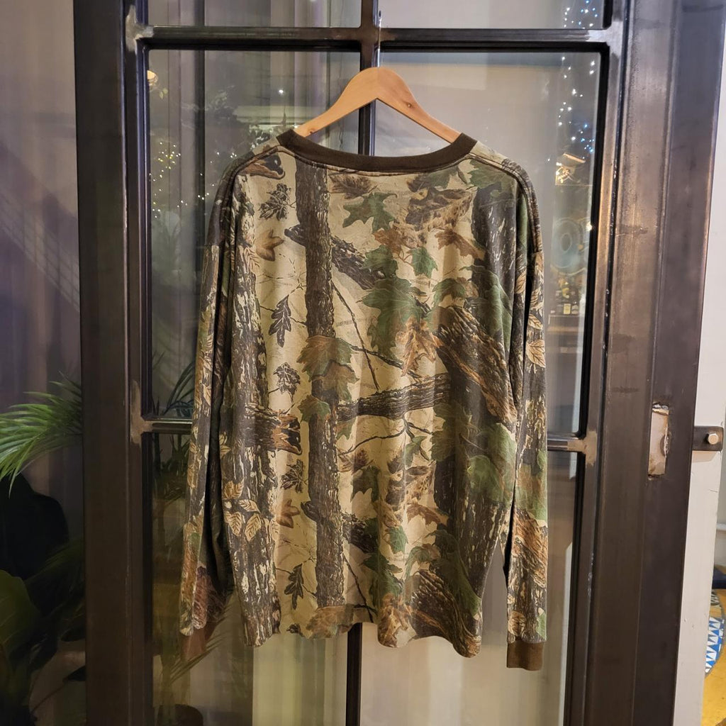 RTT168 - Vintage Retro essential adult mens RealTree Camouflage Khaki Green Brown Field Hunting graphic print Top T-Shirt Tee Wide Boxy Cropped Fit 90s y2k style