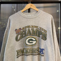 SWT668F - Vintage Retro Essential Grey Fruit of the Loom Super Bowl XXXI Champs Green Bay Packers 1997 , New Orleans Louisiana Crewneck Jumper Sweatshirt with print logo #90s #sportswear #greenbaypackers #nfl #superbowl