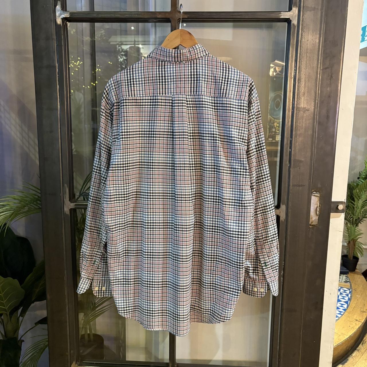 1224E80-P - Vintage Tommy Hilfiger Blue Navy Patterned Checked Shirt longsleeve collared button up #Y2K #preppy #chiefkeef #preppy #oldmoney