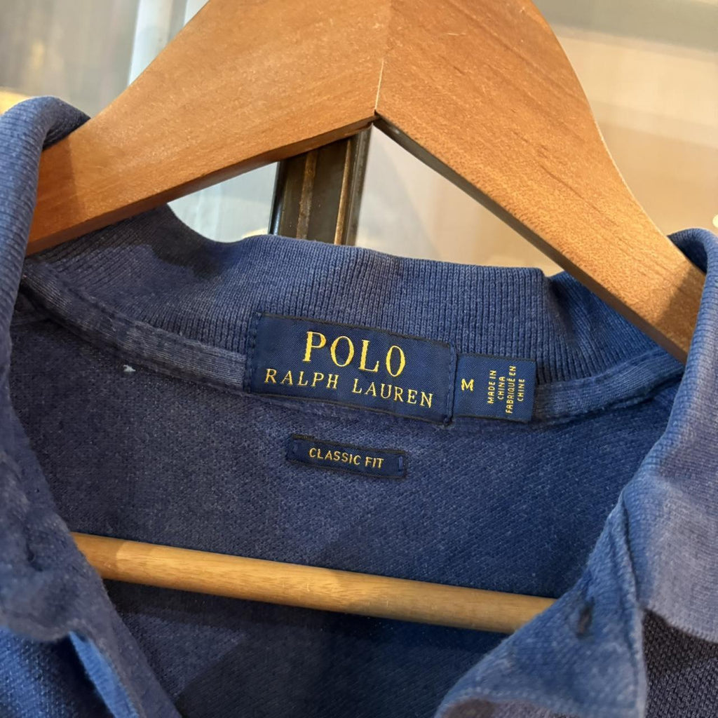 POL402F-P - Vintage Retro Ralph Lauren Blue Plain Polo Shirt Short Sleeve collared button up top  #Y2K #preppy #chiefkeef #oldmoney #ralphlauren