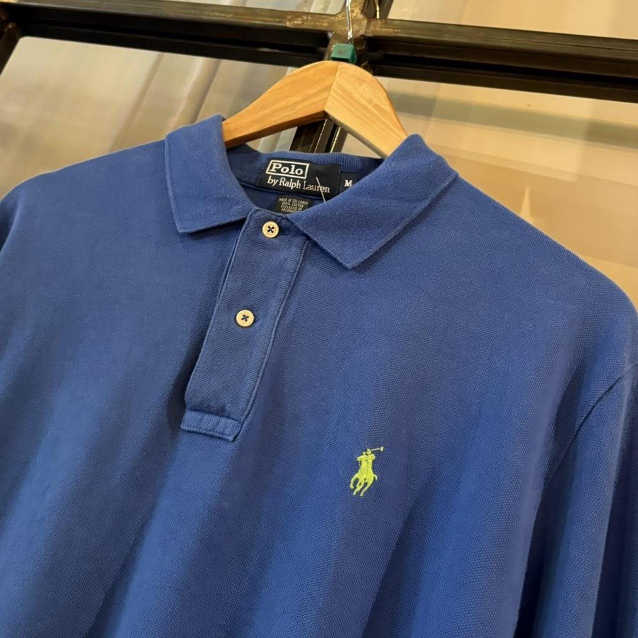 POL436F - Vintage Retro Ralph Lauren Plain Blue Polo Shirt Short Sleeve collared button up top  #Y2K #preppy #chiefkeef #oldmoney #ralphlauren
