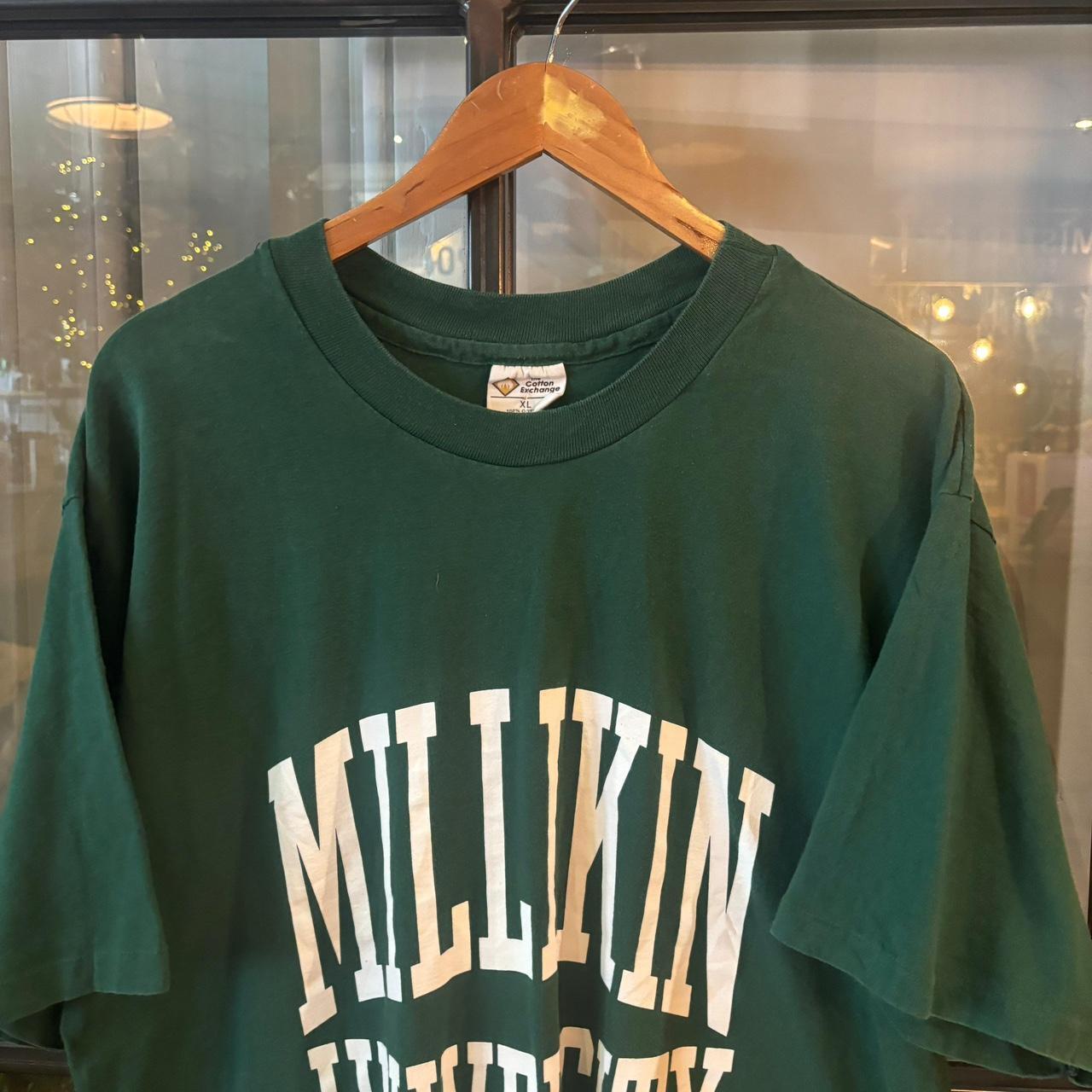 TEE429P - Vintage Retro Essential Dark Green Millikin University Graphic Print Single Stitch Top Tee T-shirt #90s #graphic #university #essential #millikin