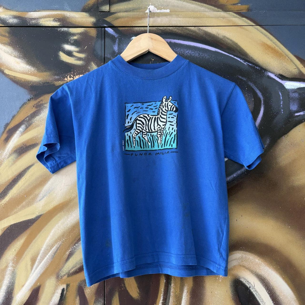 Vintage Zebra T shirt Women’s Small Blue Punda Milia Souvenir Holiday Cartoon Graphic Print Baby Tee Crop Top 90s Y2K 00s