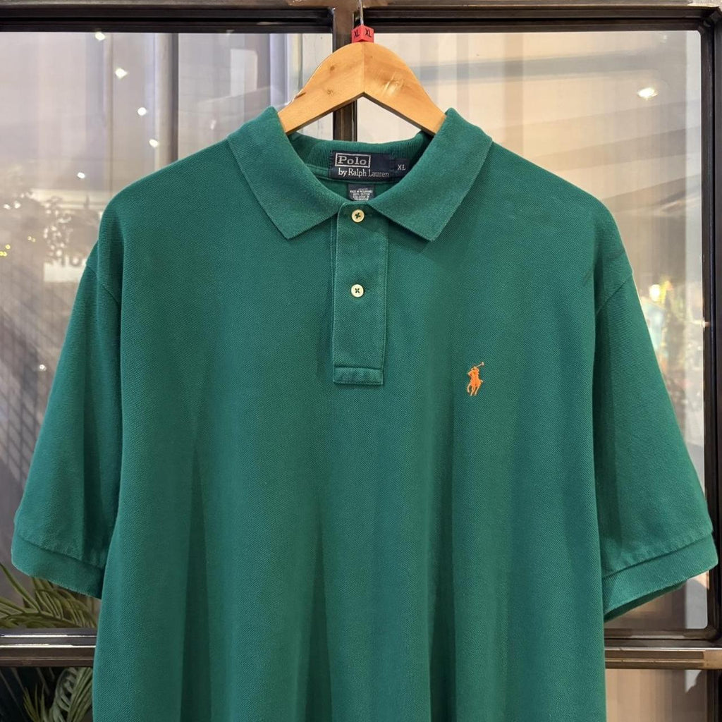 BR1912BK-F - Vintage Retro Ralph Lauren Plain Green Polo Shirt Short Sleeve collared button up top  #Y2K #preppy #chiefkeef #oldmoney #ralphlauren