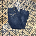 0325C95UF - Vintage retro essential Axe & Crow Dark Blue Wash Denim Jeans Trousers pants with embroidered pattern stitched detailing #denim #slimfit #axe&crow #embroidered #y2k