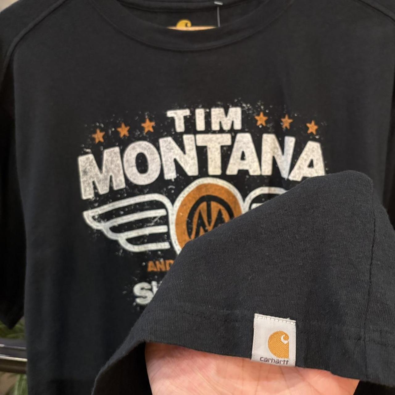 0125C75-F - Vintage Retro Essential Black Carhartt The Montana and the Shrednecks Graphic Print Top Tee T-shirt with embroidered patch logo #skater #workwear  #carhartt #y2k #graphic