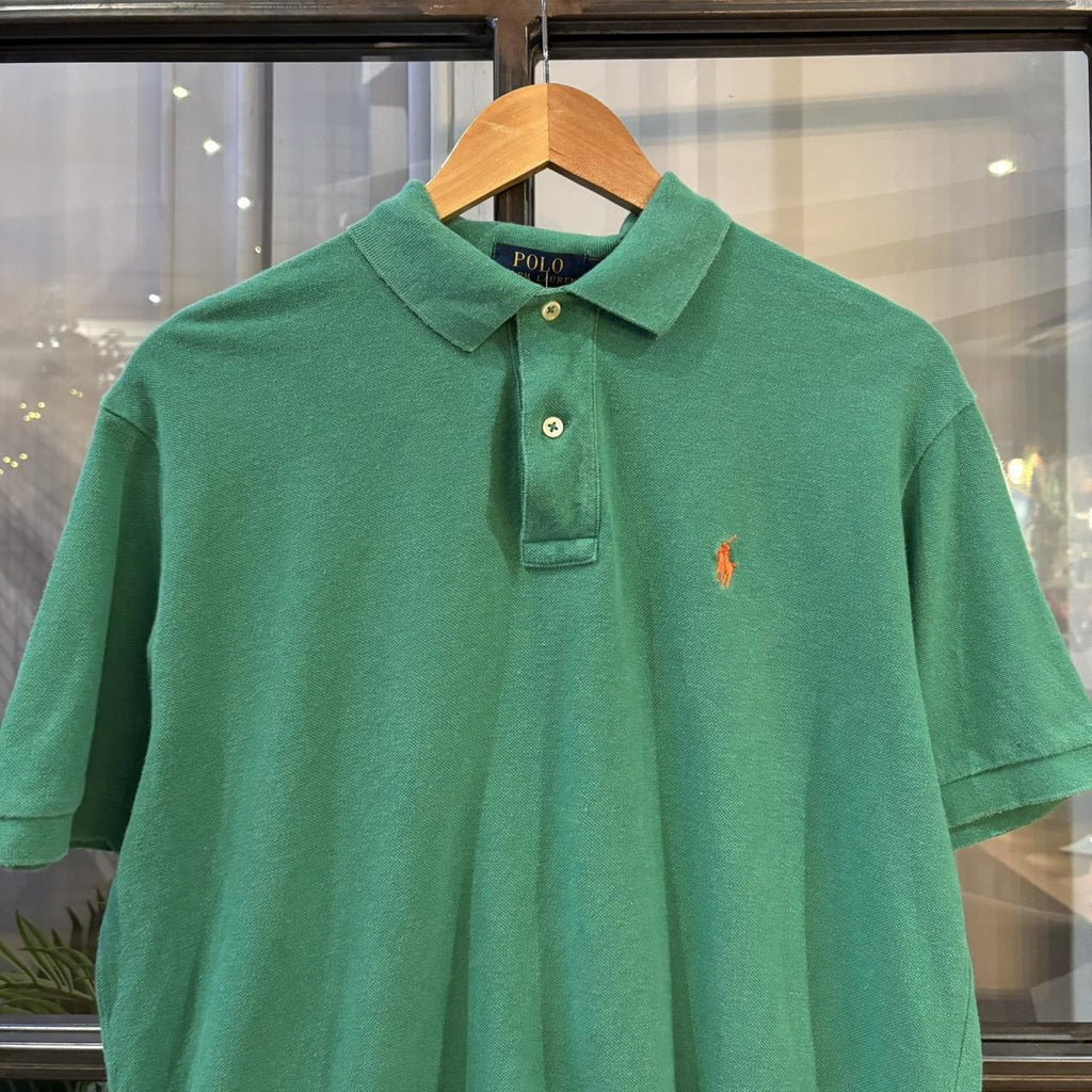 Vintage Retro Ralph Lauren Plain Green Polo Shirt Short Sleeve collared button up top  #Y2K #preppy #chiefkeef #oldmoney #ralphlauren