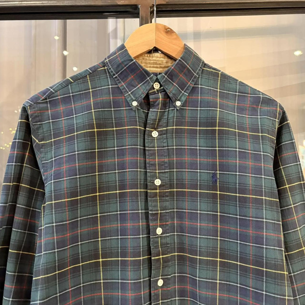 Vintage Polo Ralph Lauren Tartan Oxford Shirt Top Mens Small Green Plaid Check Button Down Long Sleeve Pony Horse Logo Old Money Preppy Classic Casual Streetwear 90s Y2K